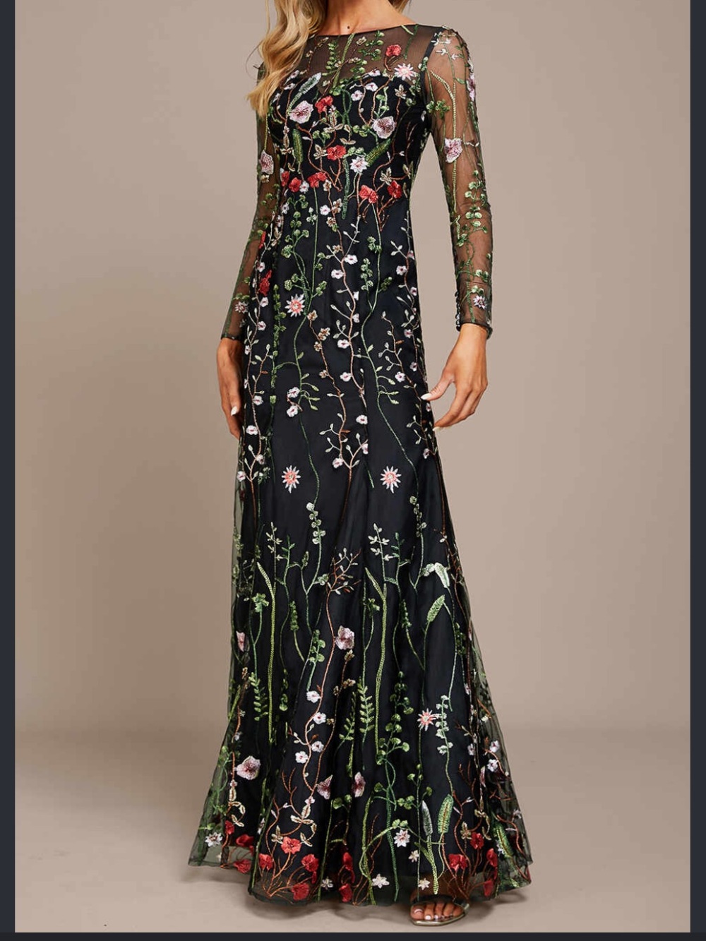 NWT JJ's House Antosia Black Lace floral Maxi Dress long sleeve size US 4 - Picture 2 of 12